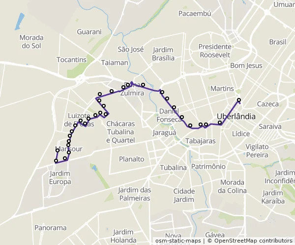 Mapa do itinerário da linha