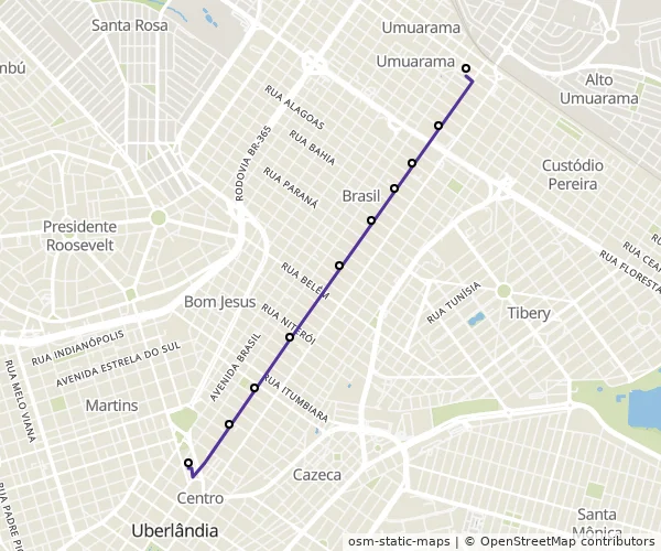 Mapa do itinerário da linha