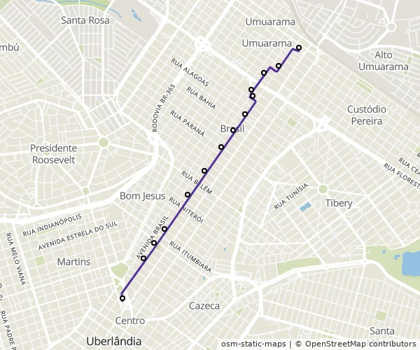 Mapa do itinerário da linha