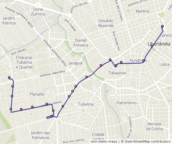 Mapa do itinerário da linha