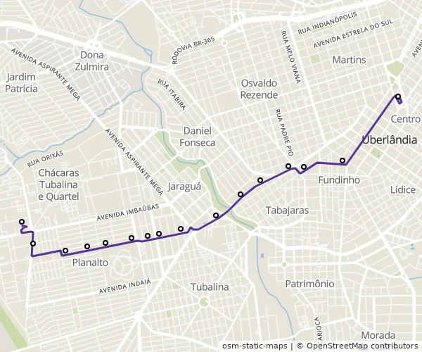 Mapa do itinerário da linha