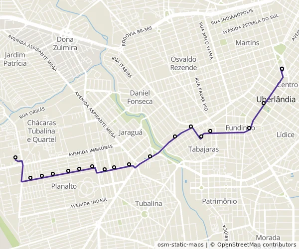 Mapa do itinerário da linha