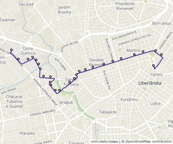 Mapa do itinerário da linha
