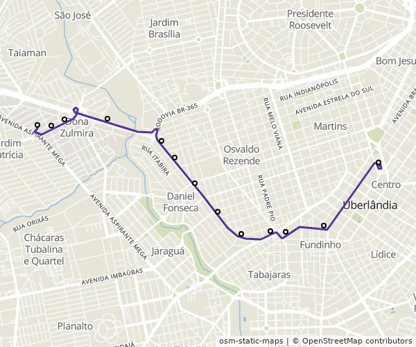 Mapa do itinerário da linha