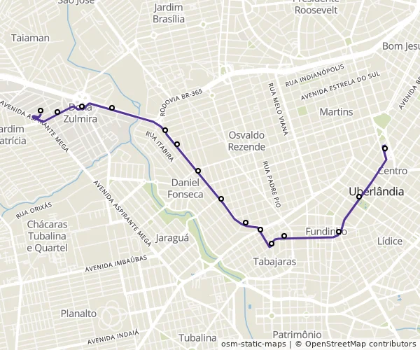 Mapa do itinerário da linha