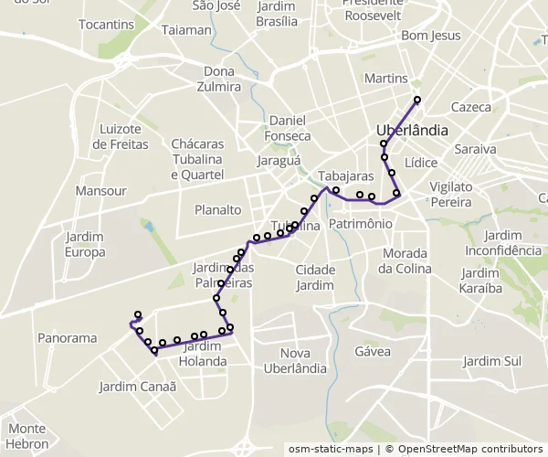 Mapa do itinerário da linha