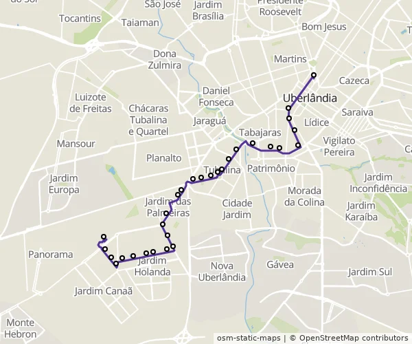 Mapa do itinerário da linha