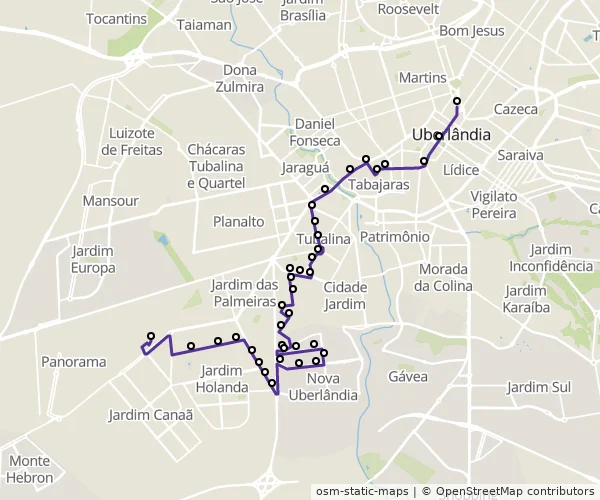 Mapa do itinerário da linha