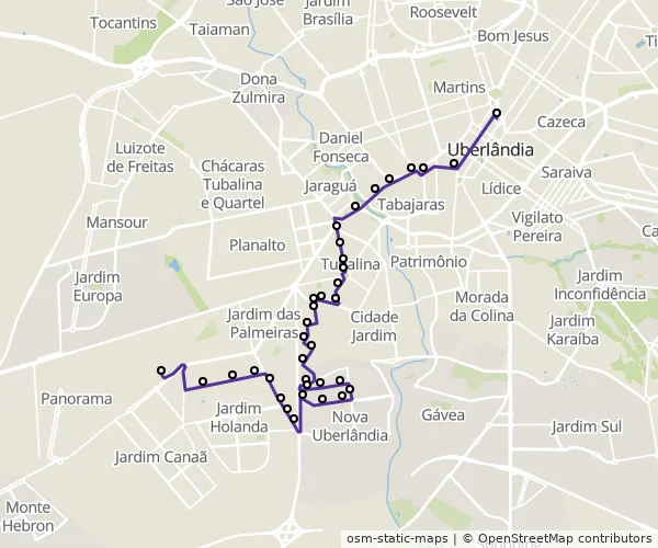 Mapa do itinerário da linha