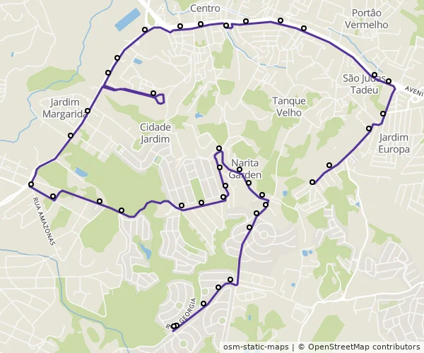 Mapa do itinerário da linha