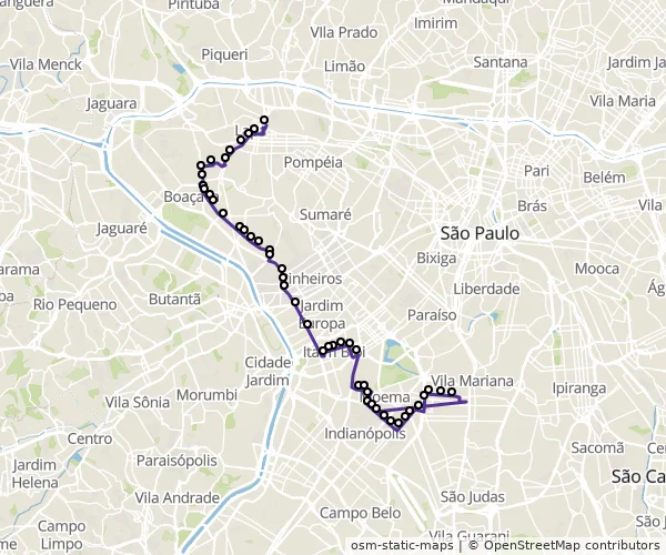 Mapa do itinerário da linha