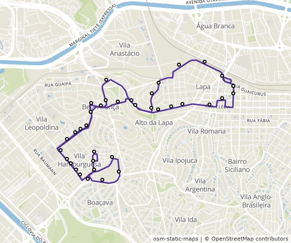 Mapa do itinerário da linha