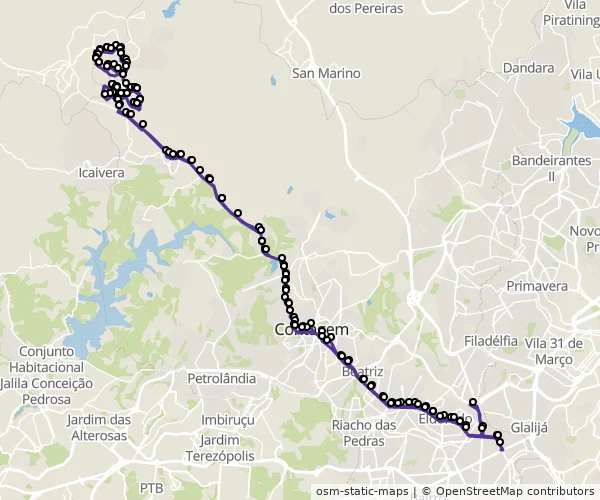 Mapa do itinerário da linha