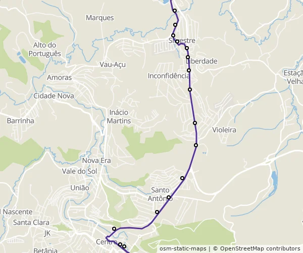 Mapa do itinerário da linha