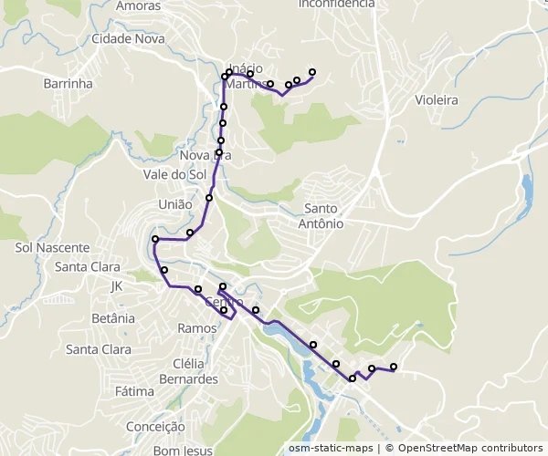 Mapa do itinerário da linha