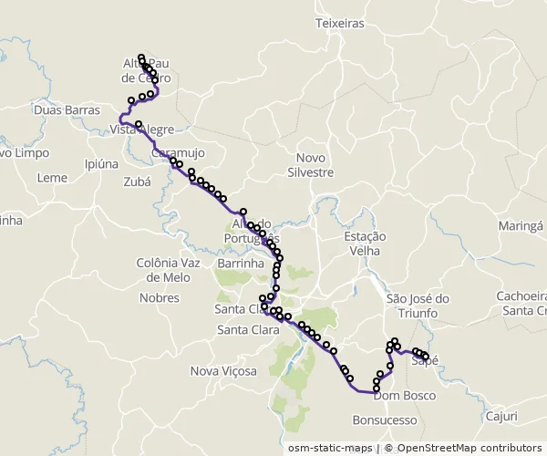 Mapa do itinerário da linha