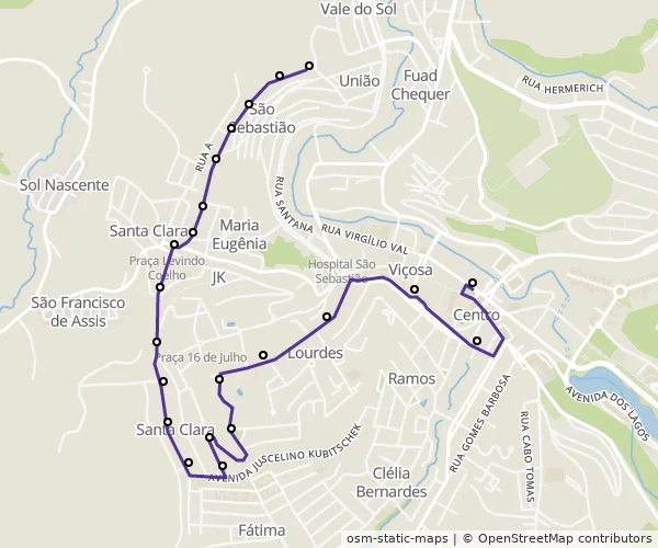 Mapa do itinerário da linha