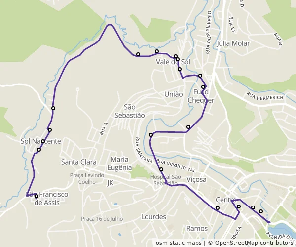 Mapa do itinerário da linha