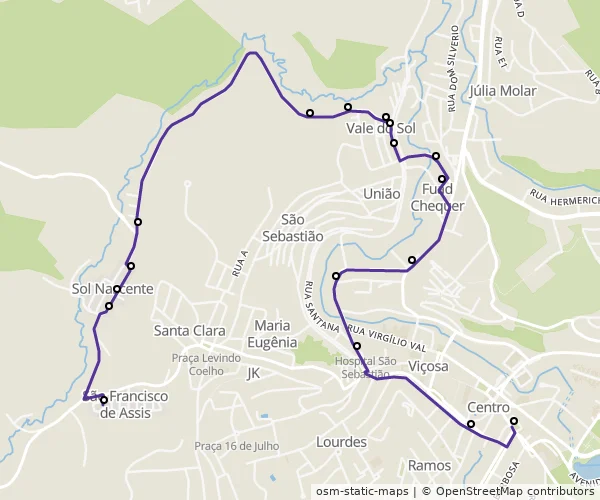 Mapa do itinerário da linha