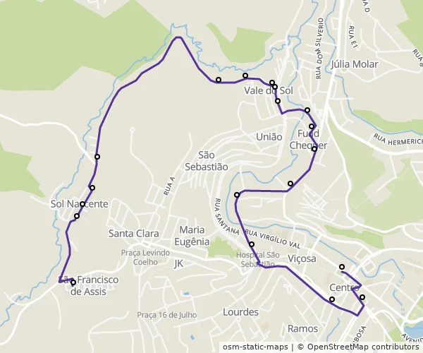 Mapa do itinerário da linha