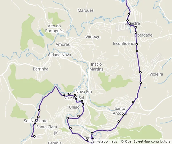 Mapa do itinerário da linha