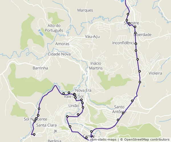 Mapa do itinerário da linha