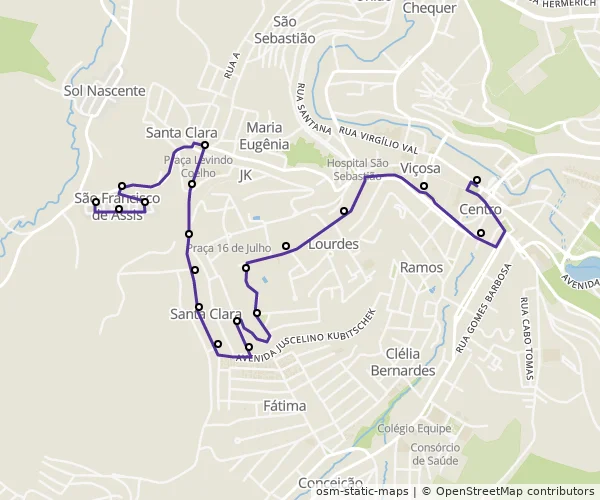 Mapa do itinerário da linha