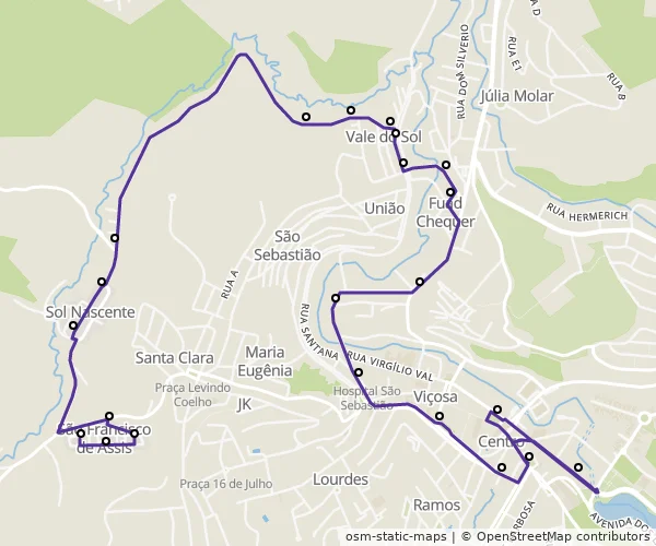 Mapa do itinerário da linha