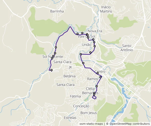 Mapa do itinerário da linha