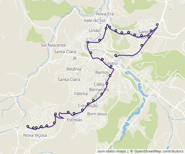 Mapa do itinerário da linha