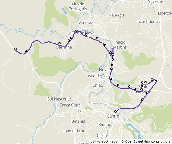 Mapa do itinerário da linha