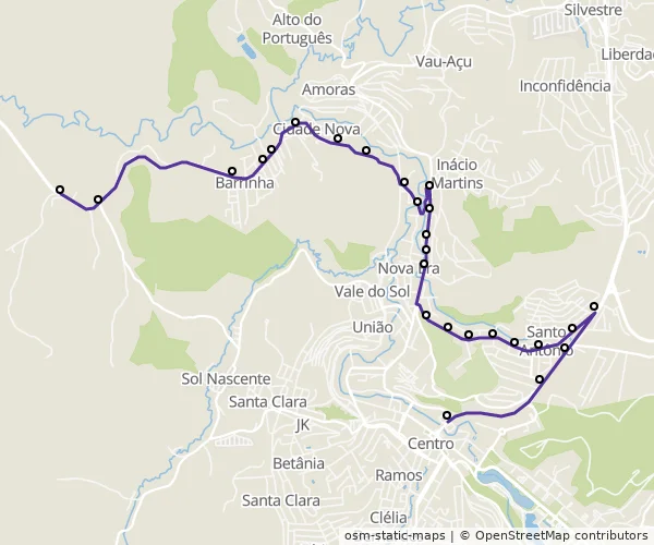 Mapa do itinerário da linha