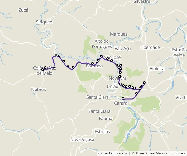 Mapa do itinerário da linha