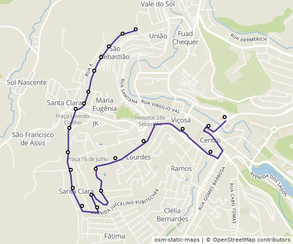 Mapa do itinerário da linha