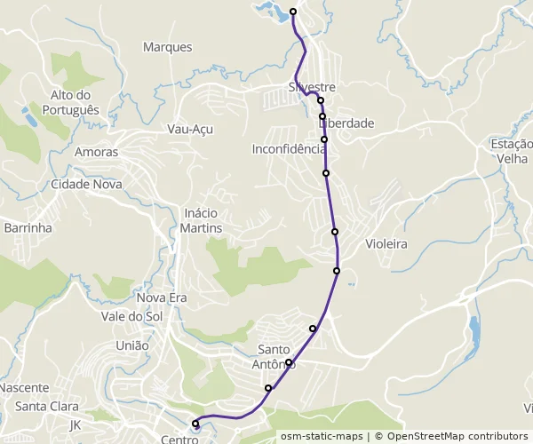 Mapa do itinerário da linha