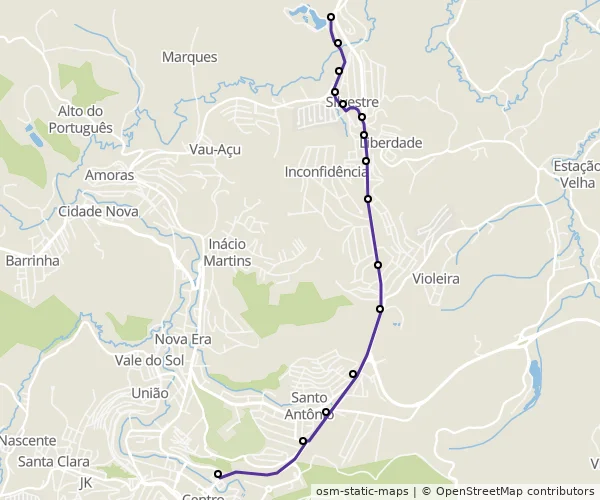 Mapa do itinerário da linha