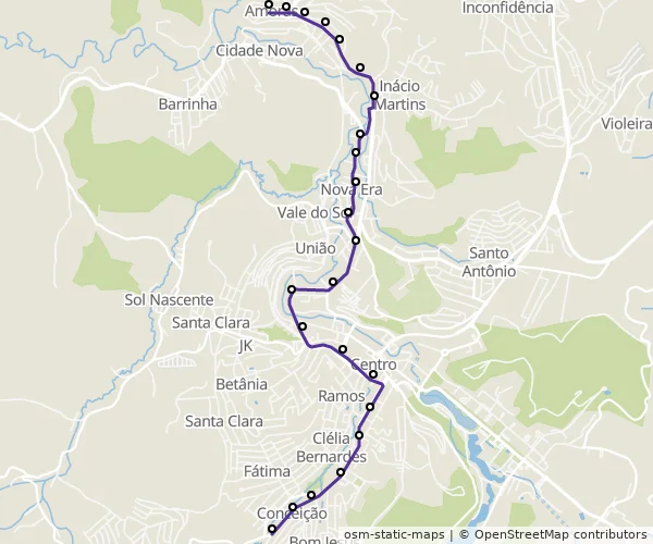 Mapa do itinerário da linha