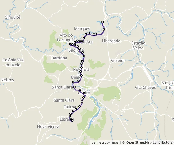 Mapa do itinerário da linha