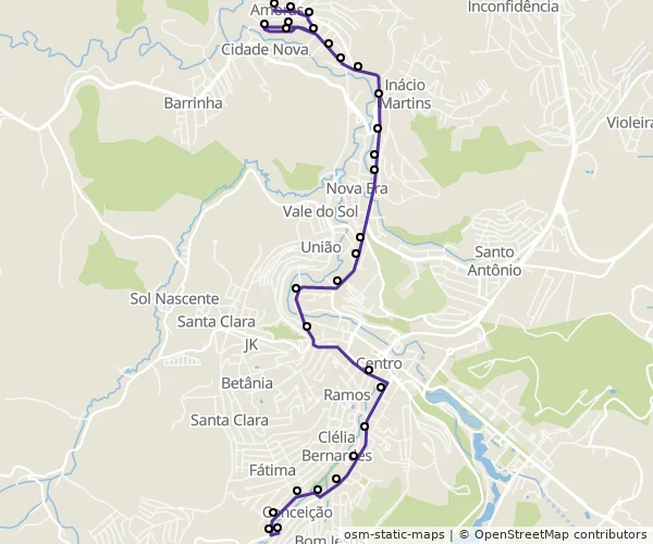 Mapa do itinerário da linha
