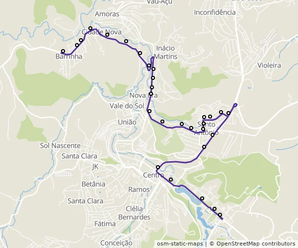 Mapa do itinerário da linha