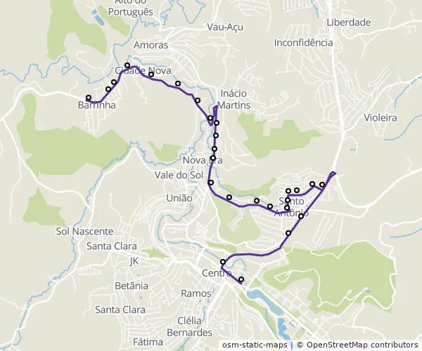 Mapa do itinerário da linha