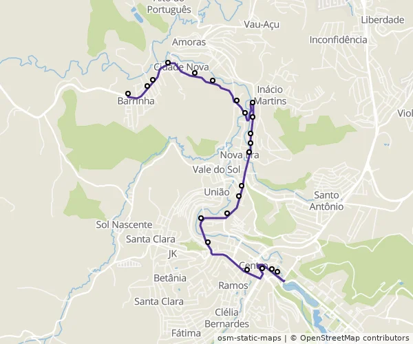 Mapa do itinerário da linha