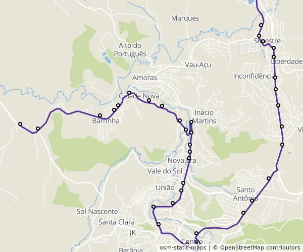 Mapa do itinerário da linha
