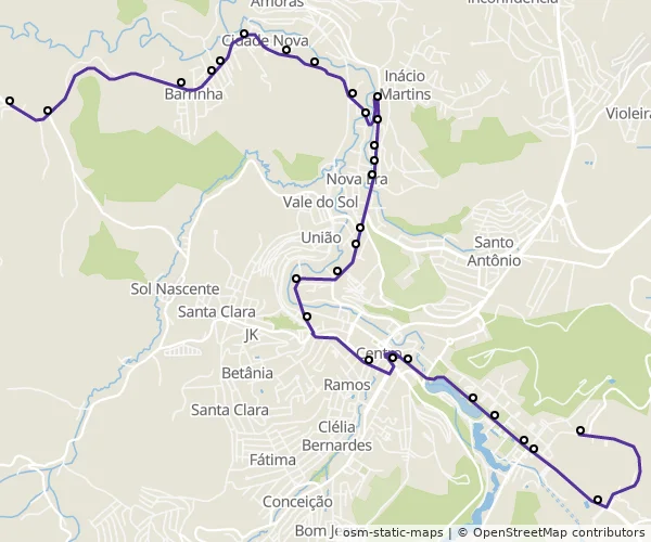 Mapa do itinerário da linha