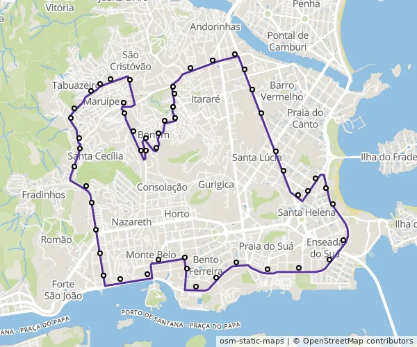 Mapa do itinerário da linha