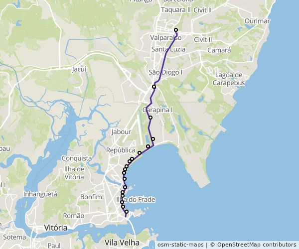 Mapa do itinerário da linha