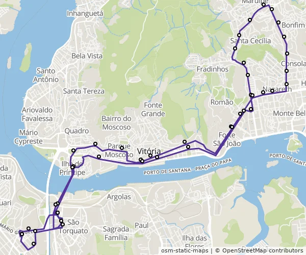 Mapa do itinerário da linha
