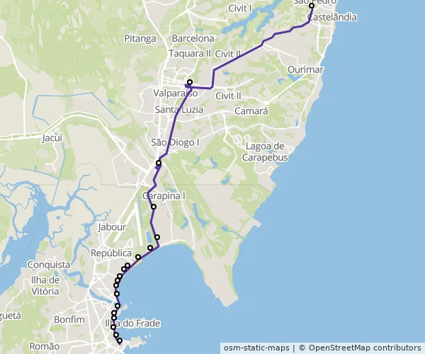 Mapa do itinerário da linha