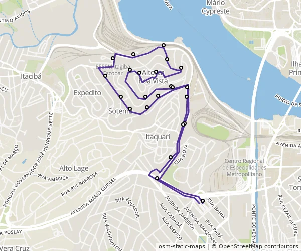 Mapa do itinerário da linha