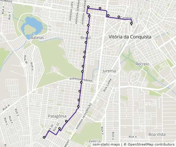 Mapa do itinerário da linha